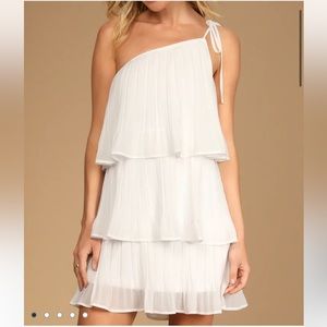 Lulus Blowing Kisses White Pleated One-Shoulder Mini Dress